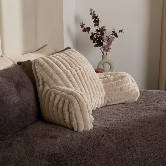 OHS Faux Fur Ribbed Reading Pillow Super Soft Heatable Cuddle Cushion in Natural - image 1
