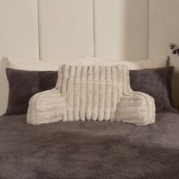 OHS Faux Fur Ribbed Reading Pillow Super Soft Heatable Cuddle Cushion in Natural - thumbnail 2