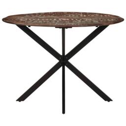 Berkfield Home Green Dining Table Ã˜110x78 cm Solid Wood Reclaimed & Steel in Brown - Size: 110x78 cm - thumbnail 4