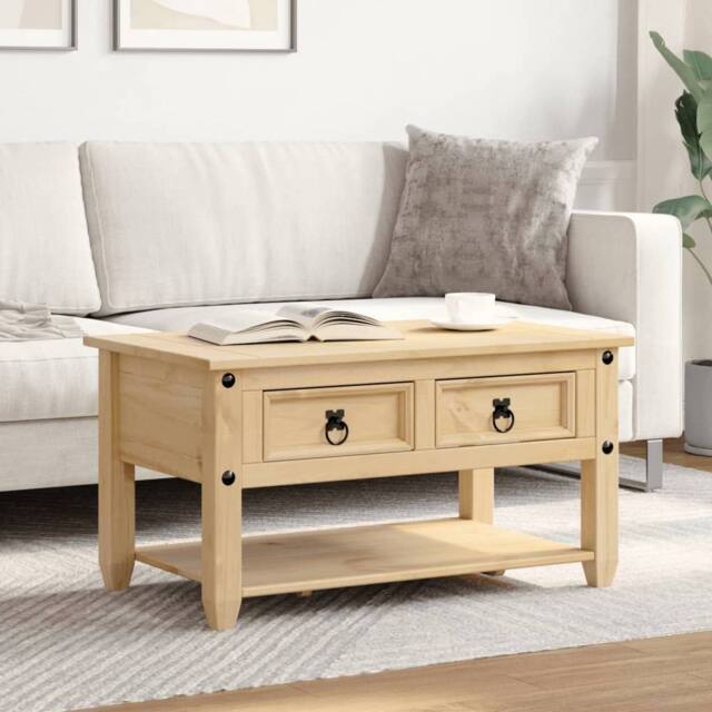 Berkfield Home Beautiful Coffee Table with Drawers Corona 85x50x45 cm Solid Wood Pine in Light Brown - Size: 85 x 50 x 45 cm - image 1