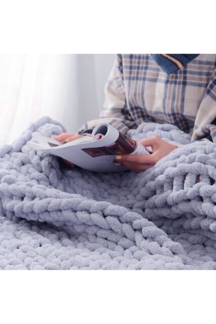 Living and Home 100*120cm Hand-Woven Chenille Blanket for Couch and Bed in Grey - image 1