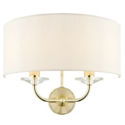 Loops 2 PACK Dimmable Twin Wall Light Brass Glass White Fabric Shade Curved Arm Lamp - thumbnail 3