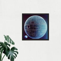 "Artery8 Wall Art Print Death Star Space Station Design Exterior Blue Blue Square Framed Picture 16X16 Inch in Black - Size: W16"" x H16""" - thumbnail 2