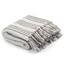 Berkfield Home Throw Cotton Stripes 125x150 cm Grey & White