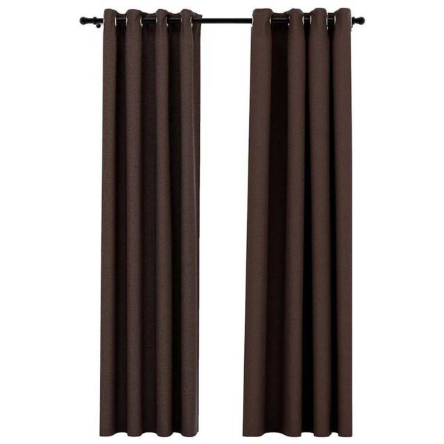 Berkfield Home Linen-Look Blackout Curtains with Grommets 2pcs Taupe 140x225cm - Size: 140x225 cm - image 1