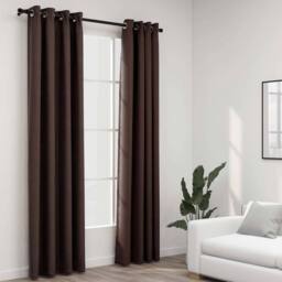 Berkfield Home Linen-Look Blackout Curtains with Grommets 2pcs Taupe 140x225cm - Size: 140x225 cm - thumbnail 2