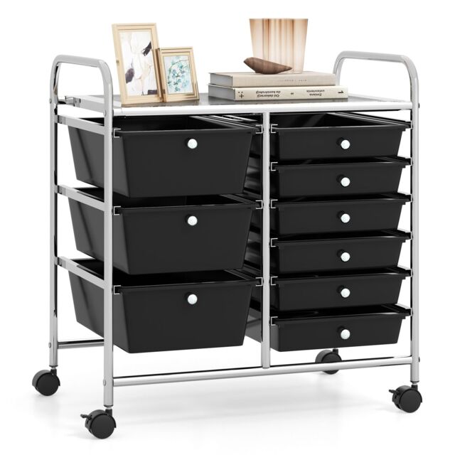 Gymax 9-Drawer Rolling Storage Cart Tools Scrapbook Paper Organizer With Metal Frame in Black - image 1