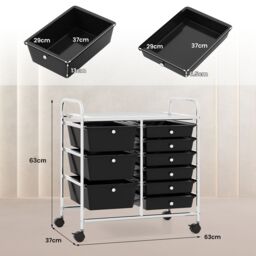 Gymax 9-Drawer Rolling Storage Cart Tools Scrapbook Paper Organizer With Metal Frame in Black - thumbnail 2