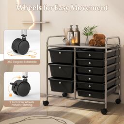 Gymax 9-Drawer Rolling Storage Cart Tools Scrapbook Paper Organizer With Metal Frame in Black - thumbnail 6