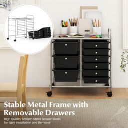 Gymax 9-Drawer Rolling Storage Cart Tools Scrapbook Paper Organizer With Metal Frame in Black - thumbnail 4