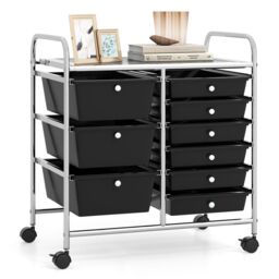 Gymax 9-Drawer Rolling Storage Cart Tools Scrapbook Paper Organizer With Metal Frame in Black - thumbnail 1
