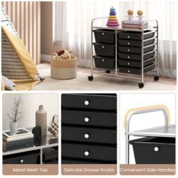 Gymax 9-Drawer Rolling Storage Cart Tools Scrapbook Paper Organizer With Metal Frame in Black - thumbnail 5