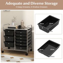 Gymax 9-Drawer Rolling Storage Cart Tools Scrapbook Paper Organizer With Metal Frame in Black - thumbnail 3