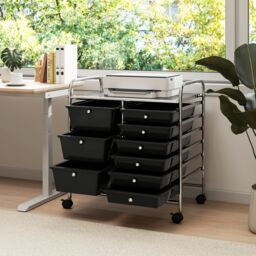 Gymax 9-Drawer Rolling Storage Cart Tools Scrapbook Paper Organizer With Metal Frame in Black - thumbnail 8