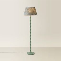 ValueLights Bobbin Bobbles Floor Lamp & Floral Pleated Taper Lamp Shade & Bulb in Pale Green - thumbnail 3
