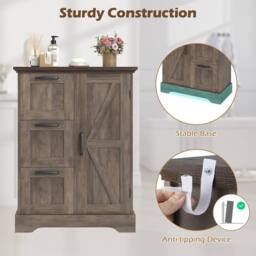 Costway Floor Cabinet Farmhouse Accent Cabinet w/ 3 Storage Drawers in Grey - thumbnail 9