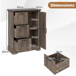 Costway Floor Cabinet Farmhouse Accent Cabinet w/ 3 Storage Drawers in Grey - thumbnail 2