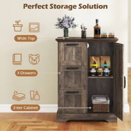 Costway Floor Cabinet Farmhouse Accent Cabinet w/ 3 Storage Drawers in Grey - thumbnail 8