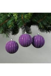 KDMD 8cm Purple Velvet Baubles with Glitter Set of 6 - thumbnail 2