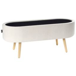 Wyld and Coco Oval Storage Bench with Chenille Upholstery and Solid Pine Legs in White - thumbnail 5