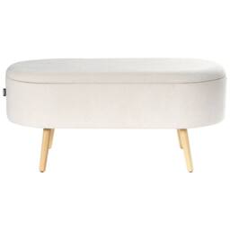Wyld and Coco Oval Storage Bench with Chenille Upholstery and Solid Pine Legs in White - thumbnail 6