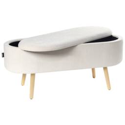 Wyld and Coco Oval Storage Bench with Chenille Upholstery and Solid Pine Legs in White - thumbnail 4