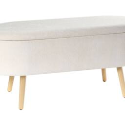 Wyld and Coco Oval Storage Bench with Chenille Upholstery and Solid Pine Legs in White - thumbnail 2
