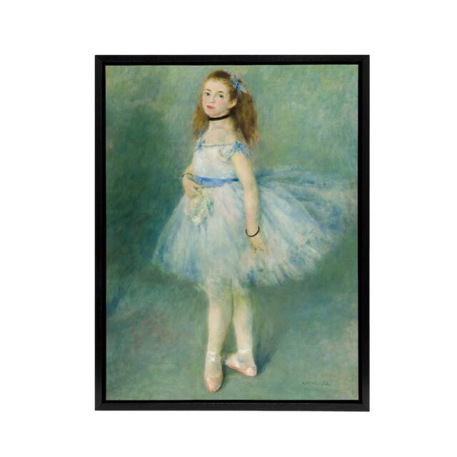 "Artery8 The Dancer Portrait Painting Renoir Black Framed Canvas Wall Art in Green - Size: W12"" x H16""" - image 1