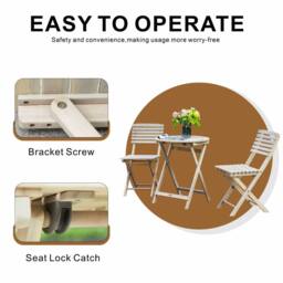Direct Wicker Foldable Acacia Wood Round Bistro Set - Sanded Finish in Cream - Size: 2 Seater - thumbnail 6