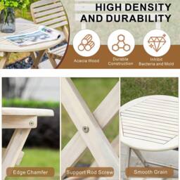 Direct Wicker Foldable Acacia Wood Round Bistro Set - Sanded Finish in Cream - Size: 2 Seater - thumbnail 4