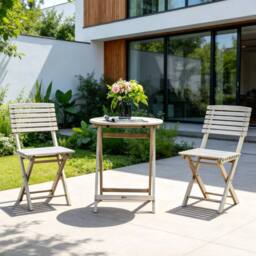 Direct Wicker Foldable Acacia Wood Round Bistro Set - Sanded Finish in Cream - Size: 2 Seater - thumbnail 7