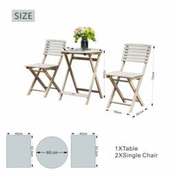 Direct Wicker Foldable Acacia Wood Round Bistro Set - Sanded Finish in Cream - Size: 2 Seater - thumbnail 2