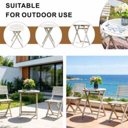 Direct Wicker Foldable Acacia Wood Round Bistro Set - Sanded Finish in Cream - Size: 2 Seater - thumbnail 5