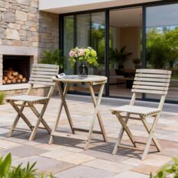 Direct Wicker Foldable Acacia Wood Round Bistro Set - Sanded Finish in Cream - Size: 2 Seater - thumbnail 1