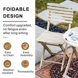 Direct Wicker Foldable Acacia Wood Round Bistro Set - Sanded Finish in Cream - Size: 2 Seater - thumbnail 3
