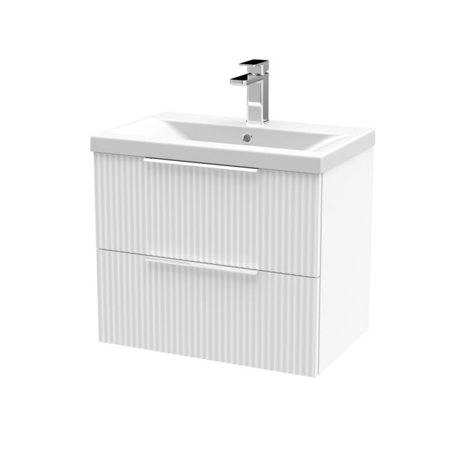 Balterley Fluted Wall Hung 2 Drawer Vanity Basin Unit & Basin 600mm, Satin White - image 1