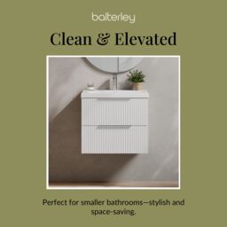 Balterley Fluted Wall Hung 2 Drawer Vanity Basin Unit & Basin 600mm, Satin White - thumbnail 7