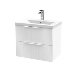 Balterley Fluted Wall Hung 2 Drawer Vanity Basin Unit & Basin 600mm, Satin White - thumbnail 1