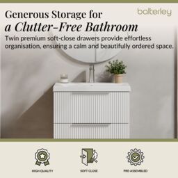 Balterley Fluted Wall Hung 2 Drawer Vanity Basin Unit & Basin 600mm, Satin White - thumbnail 3