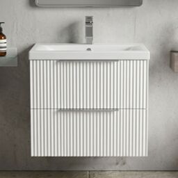 Balterley Fluted Wall Hung 2 Drawer Vanity Basin Unit & Basin 600mm, Satin White - thumbnail 9