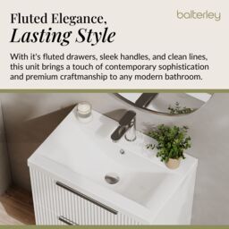 Balterley Fluted Wall Hung 2 Drawer Vanity Basin Unit & Basin 600mm, Satin White - thumbnail 4