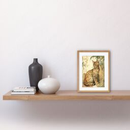 "Artery8 Wall Art Print Marble Coat Bengal Cat Perched on Street Wall Watercolour Artwork Framed 9X7 Inch in Beige - Size: W7"" x H9""" - thumbnail 2