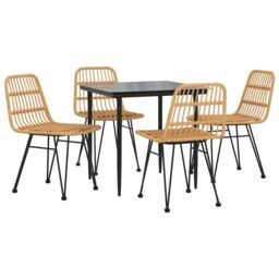 Berkfield Home 5 Piece Garden Dining Set Poly Rattan in Brown - thumbnail 3