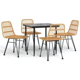 Berkfield Home 5 Piece Garden Dining Set Poly Rattan in Brown - thumbnail 2