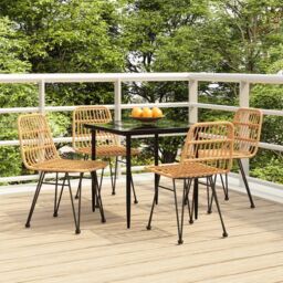 Berkfield Home 5 Piece Garden Dining Set Poly Rattan in Brown - thumbnail 1