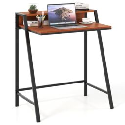 Gymax Computer Desk 80 CM Small Desk Compact Desk with Monitor Stand in Brown - thumbnail 9
