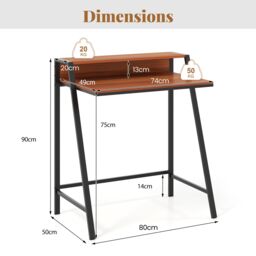 Gymax Computer Desk 80 CM Small Desk Compact Desk with Monitor Stand in Brown - thumbnail 2