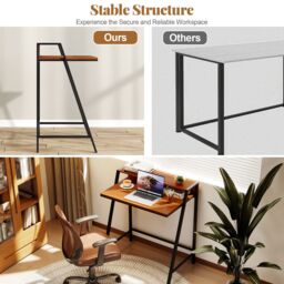 Gymax Computer Desk 80 CM Small Desk Compact Desk with Monitor Stand in Brown - thumbnail 8