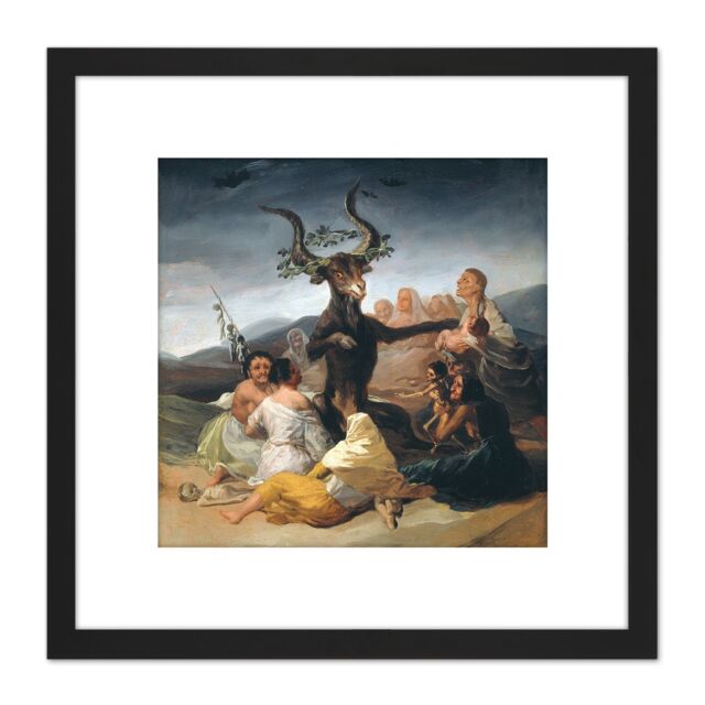 Artery8 Francisco De Goya Y Lucientes Witches Sabbath 8X8 Inch Square Wooden Framed Wall Art Print Picture with Mount in Black - image 1