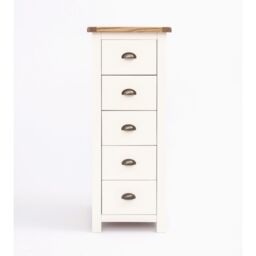 Cabinet Bits Lovere 5 Drawer Narrow Chest of Drawers Brass Cup Handle in Off-White - thumbnail 1